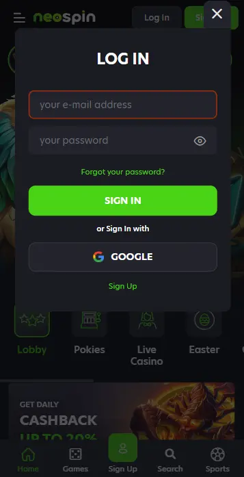 Sign In on Mobile